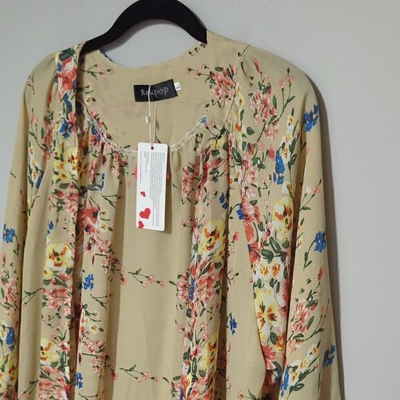 NWT Relipop Tan Floral Open Front Cardigan - Picture 2 of 5